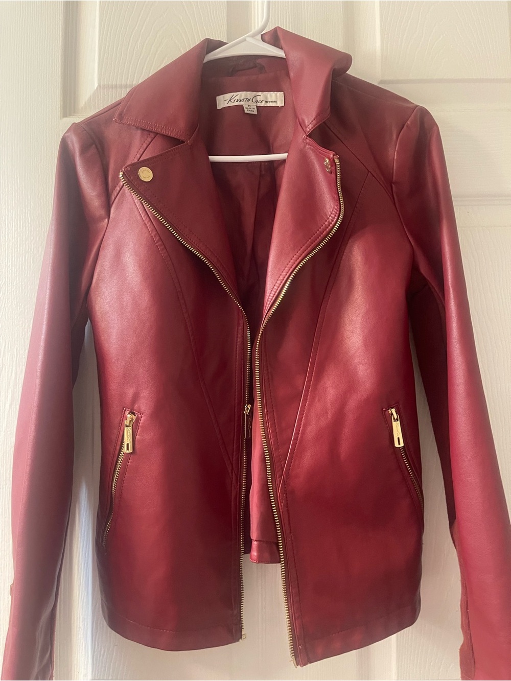 Kenneth Cole Burgundy Leather Zip Moto Jacket